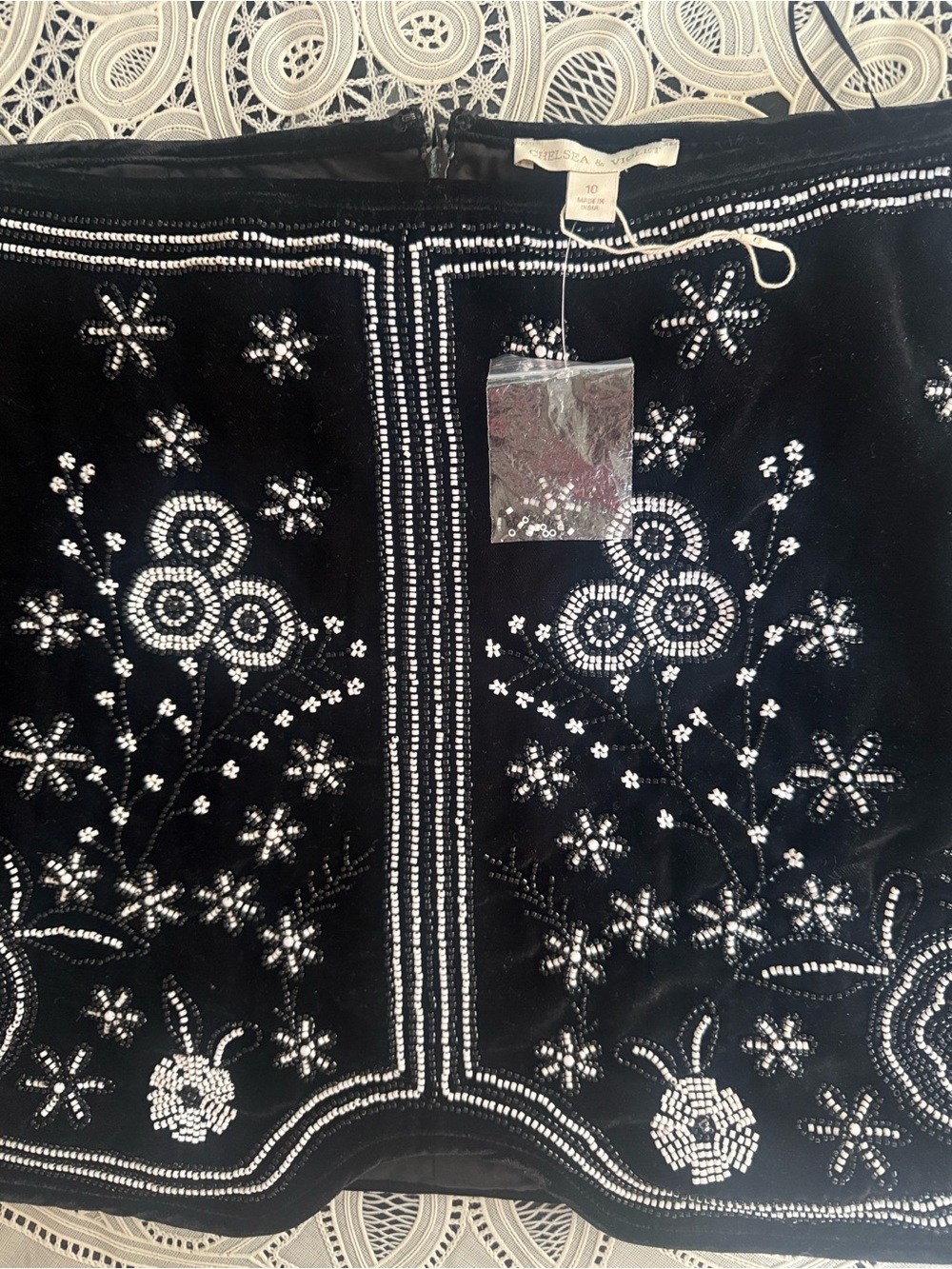 Chelsea and Violet Embellished Black Floral Beaded Velvet Skirt
